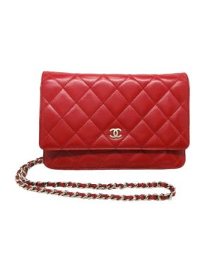Chanel Red Leather Quilted Wallet on Chain