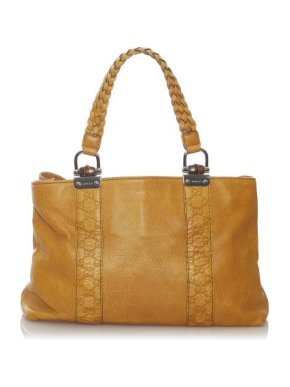 Gucci Vintage GG Yellow Leather Bar Tote Bag