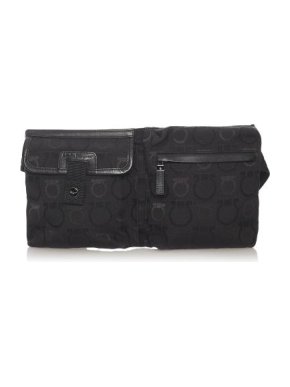 Salvatore Ferragamo Vintage Black Gancini Canvas Belt Bag