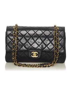Chanel Black Leather Quilted Double Flap Bag