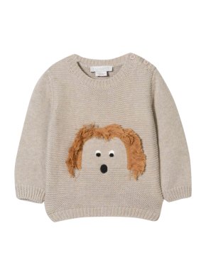 Stella McCartney Kids Beige Waffle Knit Dog Jumper