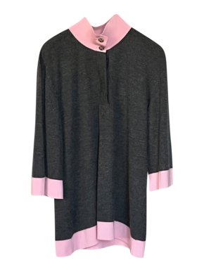 Chanel Pink & Charocal Cashmere Stand Collar Pullover