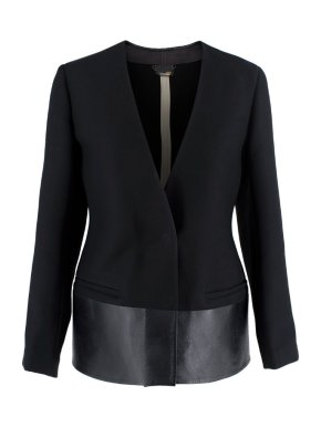 Fendi Black Wool & Faux-Leather Collarless Blazer