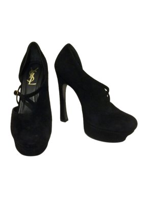 Yves Saint Laurent Black Suede Palais 105 Platform Heeled Pumps