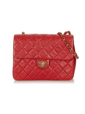 Chanel Red Leather Quilted Single Flap Bag