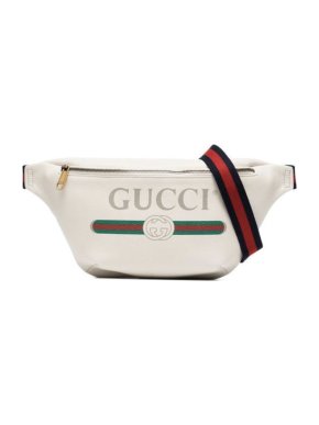 Gucci White Fake Logo Print Leather Crossbody Belt Bag