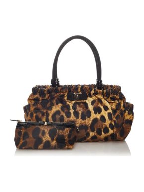 Salvatore Ferragamo Leopard Print Nylon Vara Bag