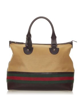 Gucci Vintage Beige Canvas & Web Stripe Tote Bag