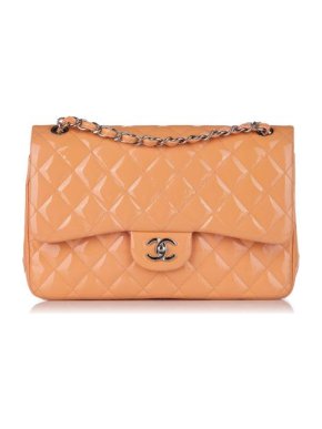 Chanel Peach Patent Leather Quilted Jumbo Flap Bag