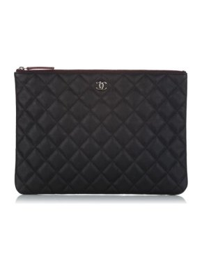 Chanel Black Leather Quilted Clutch Bag