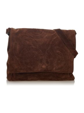 Chanel Vintage Brown Suede CC Embossed Messenger Bag