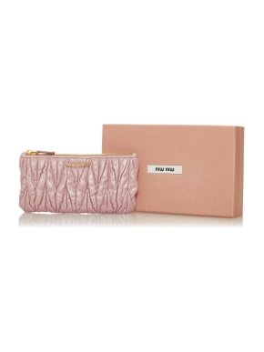 Miu Miu Pink Metallic Leather Matelasse Pouch