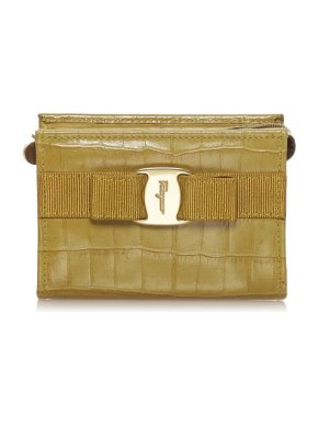 Salvatore Ferragamo Gold Embossed Croc Coin Purse