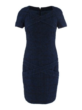 Chanel Navy Boucle Woven Alpaca Blend Pencil Dress
