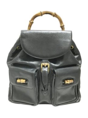 Gucci Vintage Black Leather Bamboo Backpack