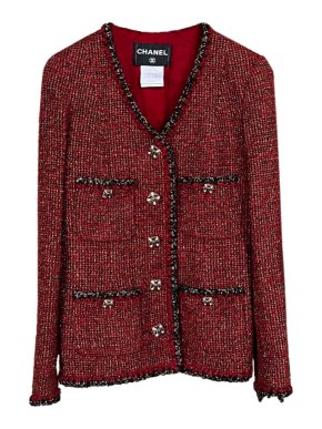 Chanel Red & Black Tweed Gripoix Button Jacket