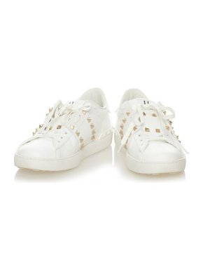 Valentino Garavani White Leather Rockstud Low-Top Trainers