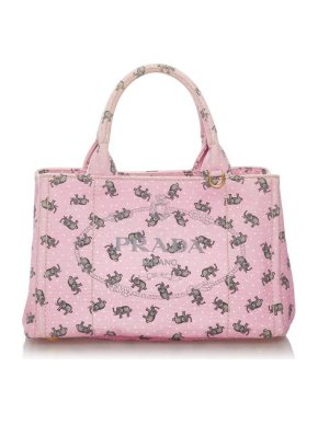Prada Pink Elephant Print Canapa Logo Tote
