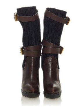 Gucci Brown Leather & Knit Lifford Platform Boots
