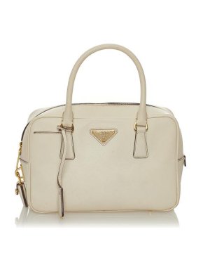 Prada Ivory Saffiano Leather Bauletto Bag