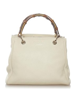Gucci Ivory Leather Bamboo Handle Bag