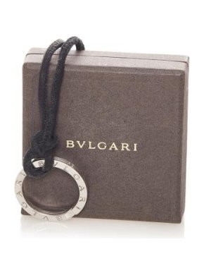 Bvlgari Silver-Tone Metal & Black Leather B-Zero1 Key Ring