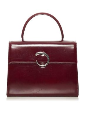 Cartier Vintage Burgundy Leather Panthere Top Handle Bag