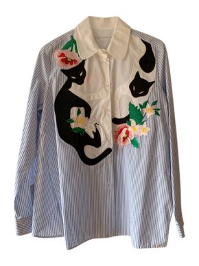 MaxMara Blue Striped Chatmise Applique Shirt