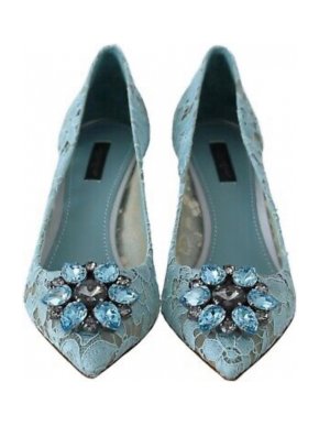 Dole & Gabbana Ice Blue Taormina Lace Heeled Pumps