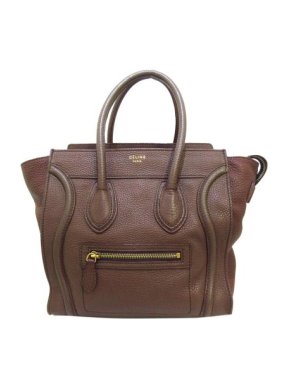 Celine Brown Leather Micro Luggage Tote Bag