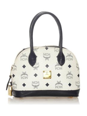 MCM White Leather Visteos Boston Bag