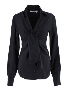 Yves Saint Laurent Black Silk Tie Front Blouse