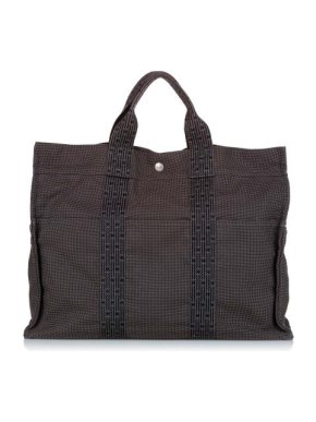 Hermes Vintage Grey Canvas Herline MM Tote Bag