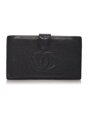 Chanel Black Caviar Leather CC Logo Long Wallet