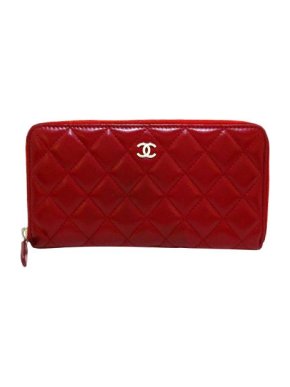Chanel Red Leather Quilted CC Zip Long Wallet