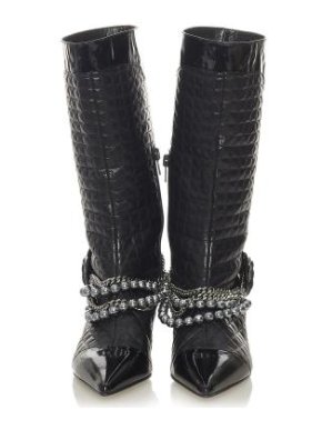 Chanel Chaneol Black Leather Chocolate Bar Heeled Long Boots
