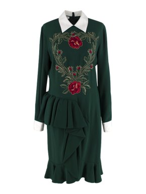 Moschino Emerald Green Rose Embroidered Dress