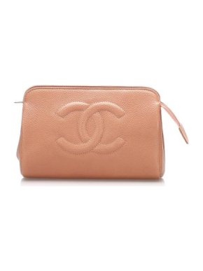 Chanel Peach-Pink Caviar Leather CC Logo Pouch