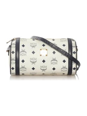 MCM White Visetos Leather Crossbody Bag