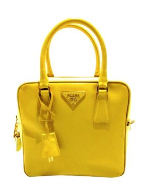 Prada Yellow Saffiano Vernice Leather Bauletto Bag