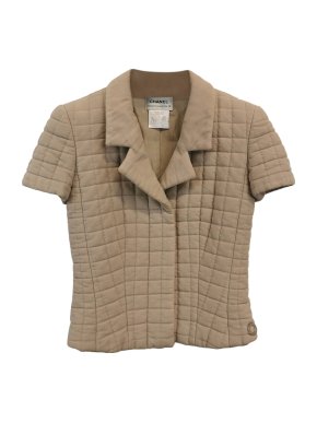 Chanel Identification Beige Quilted Short Sleeve Jacket