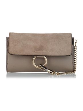 Chloe Motty Grey Suede & Leather Faye Wallet on Chain