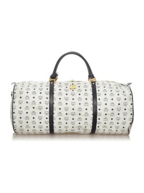 MCM White Visteos Leather Weekend Bag