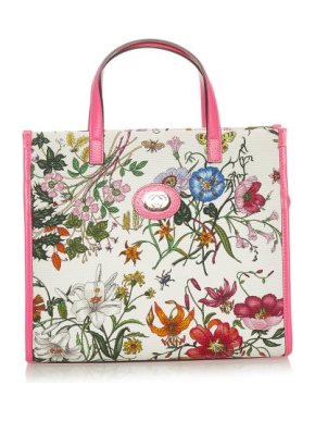 Gucci Flora Canvas & Pink Leather Tote Bag