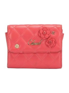Chanel Coral-Pink Leather Quilted Camelia Wallet