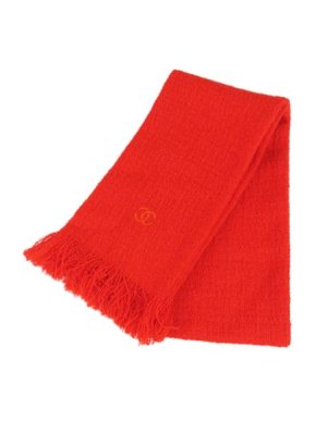 Chanel Red Boucle Wool CC Logo Scarf