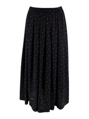 Miu Miu Black Mirco-Star Print Silk Crepe de Chine Midi Skirt