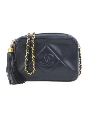 Chanel Navy Leather CC Logo Quilted Camera Bag