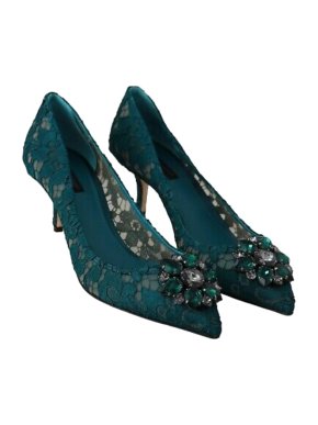 Dole & Gabbana Teal Taormina Lace Heeled Pumps