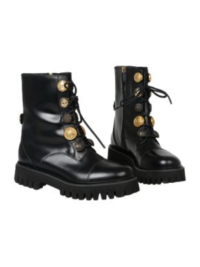 Dolce & Gabbana Black Glossy Leather Medallion Boots